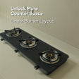 Jyoti 390 Oblong Matte with three burners in a linear layout