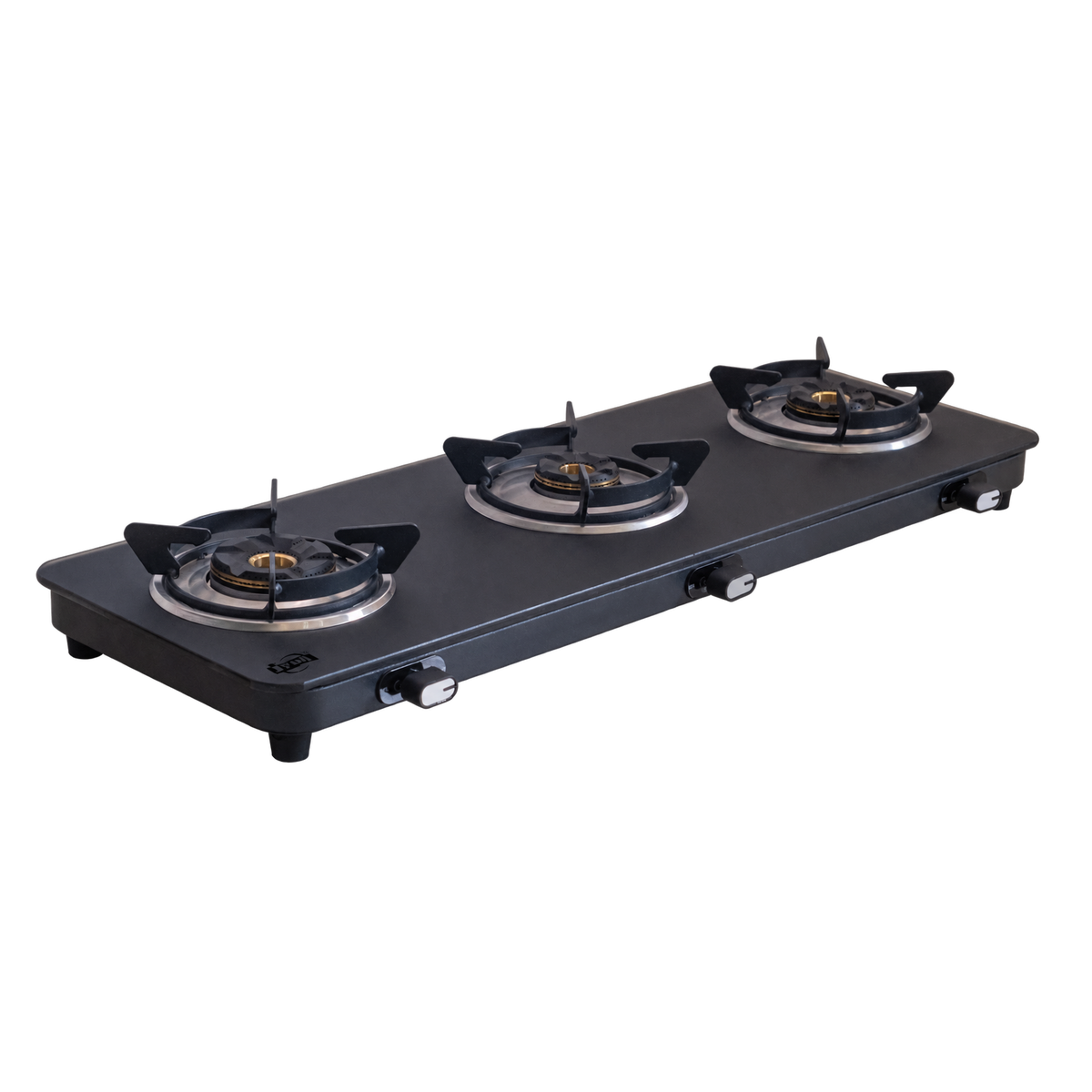 Jyoti 390 Oblong Matte three-burner gas stove, transparent side view