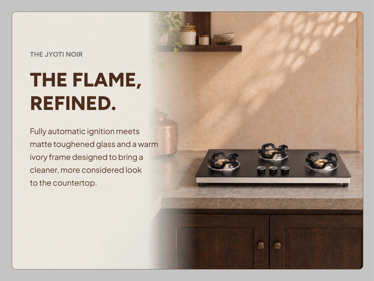 Jyoti Noir automatic three-burner stove — The Flame, Refined