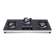 Jyoti Noir 3B Auto gas stove with matte black glass and ivory frame, front view