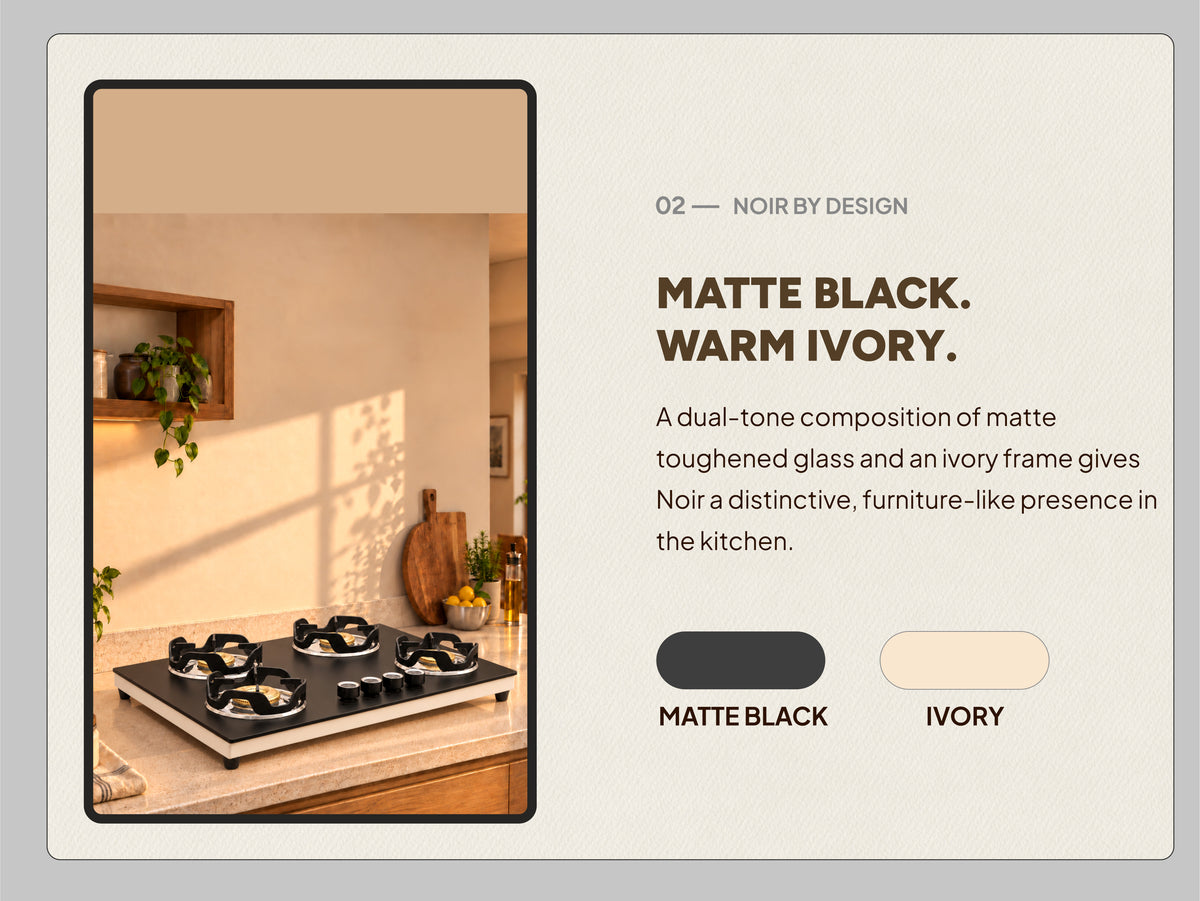 Jyoti Noir 4B Auto — Matte black glass and warm ivory frame