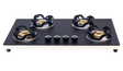 Jyoti Noir 4B Auto four-burner gas stove with matte black glass and ivory frame