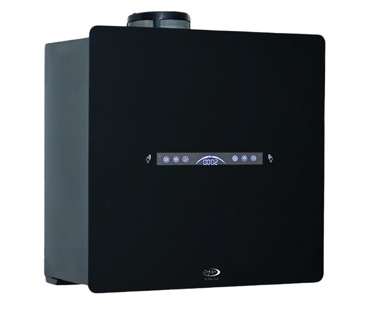 Oxygen 2055-60 Dice Plug n Play black glass chimney, angled side product view