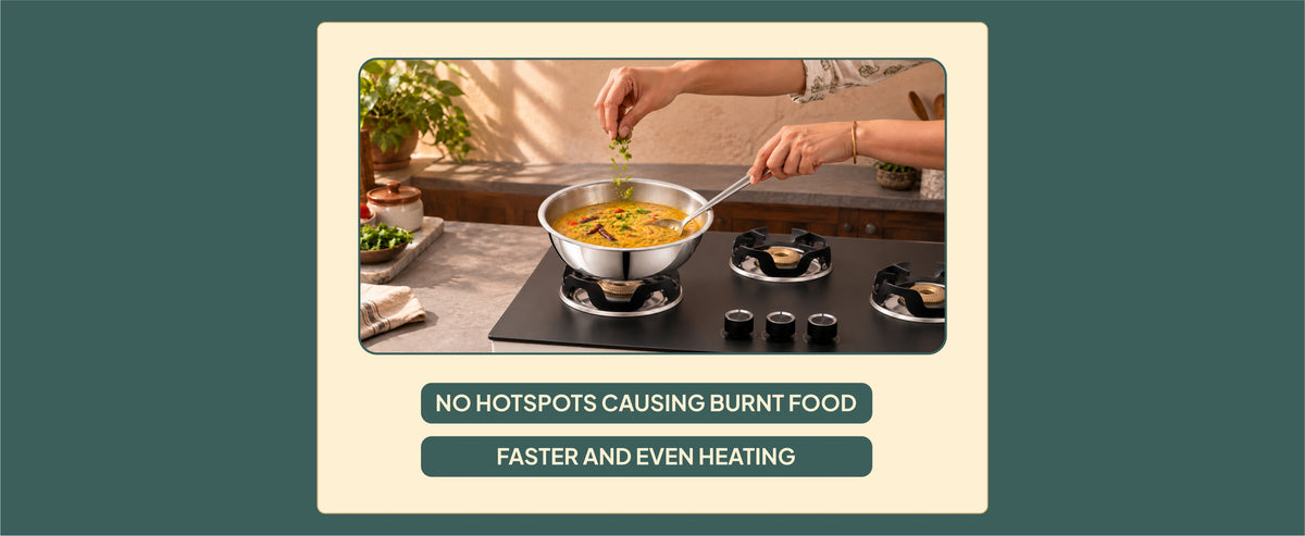 Tatva Tasla faster and even heating — shared across all sizes