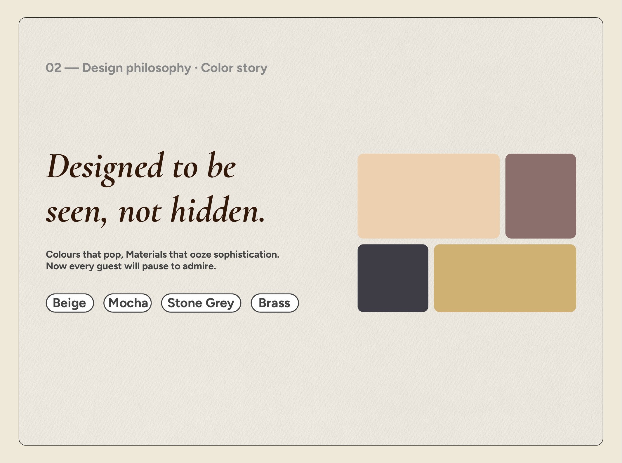 Urban Mocha colour story — Beige, Mocha, Stone Grey and Brass palette