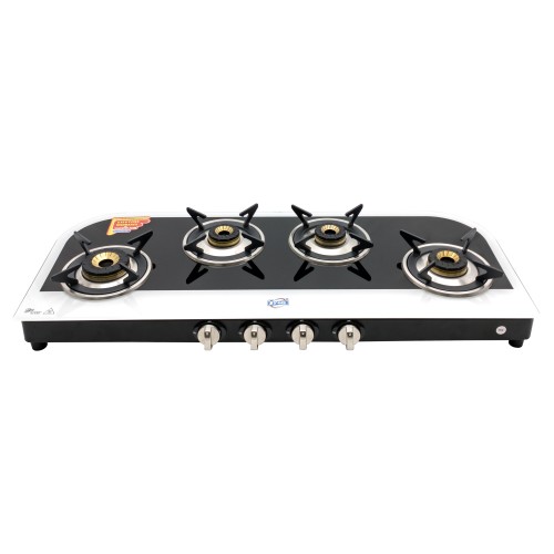 Jyoti 4 IN Freedom Fusion 3D Swirl | 4 Burner Gas Stove with Spacious Design | Dual-tone Toughened Glass Cooktop with Gas Saving 3D Swirl Burners and Black SS Frame Base